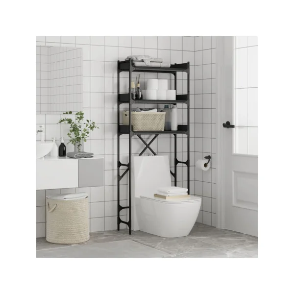 Etagère Lave Linge Noir Etagère Machine à Laver Chêne Aménagement Sèche Linge Rangement Salle de Bain Gain de Place