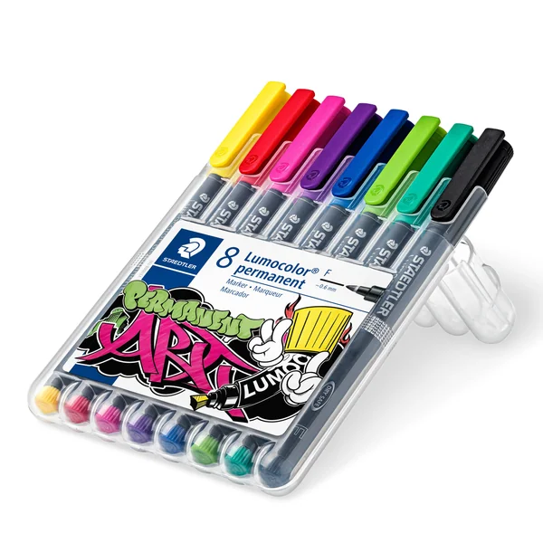 Etui chevalet de 8 feutres permanents Lumocolor - Pointe fine 0,6 mm - assortis - STAEDTLER
