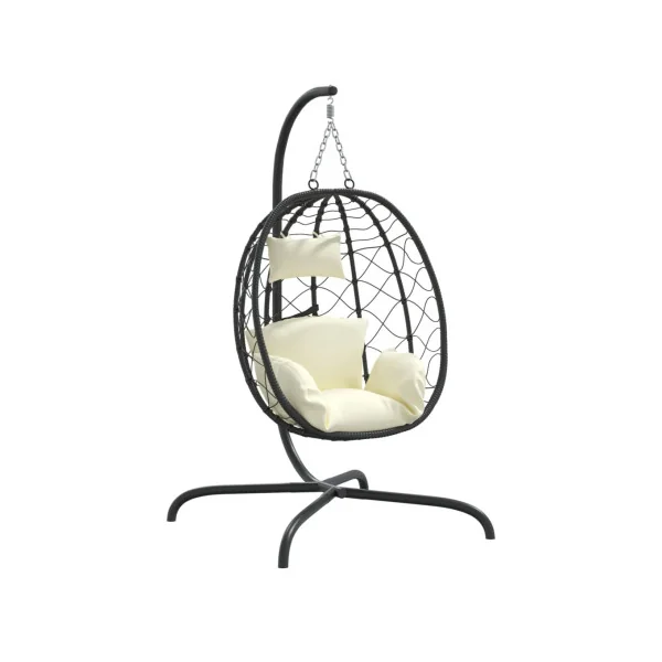 Fauteuil Suspendu Noir Chaise Suspendue de jardin Forme Œuf avec Coussin Crème
