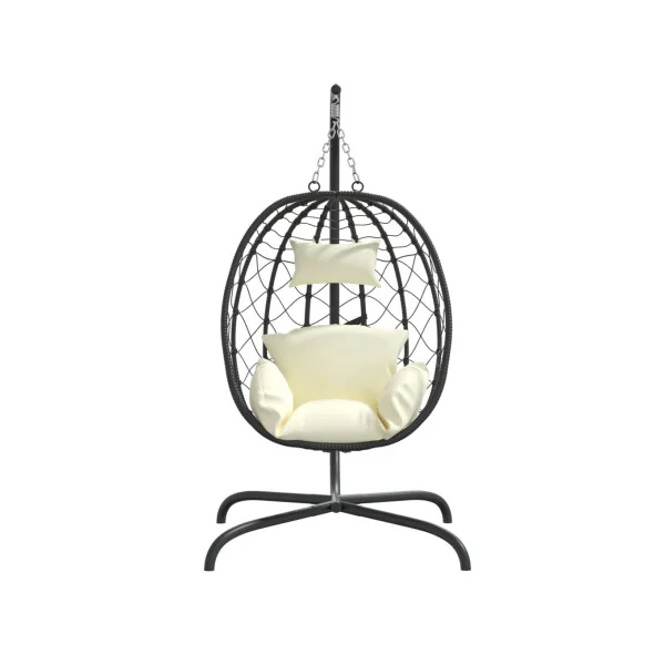 Fauteuil Suspendu Noir Chaise Suspendue de jardin Forme Œuf avec Coussin Crème