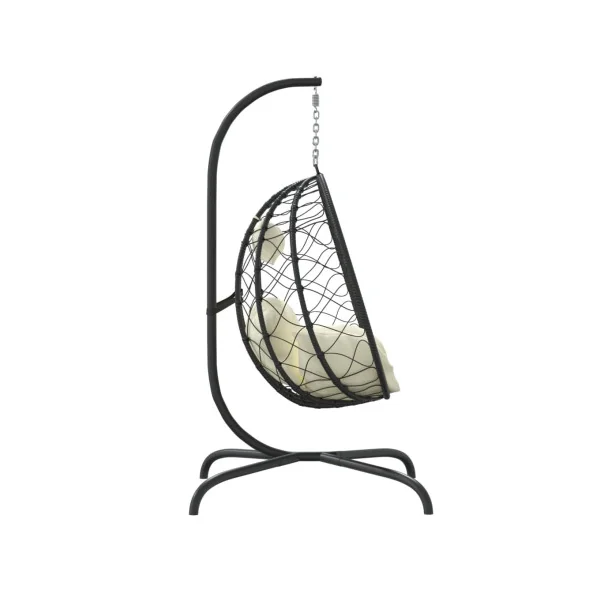 Fauteuil Suspendu Noir Chaise Suspendue de jardin Forme Œuf avec Coussin Crème
