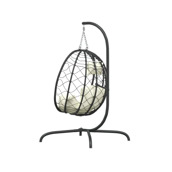 Fauteuil Suspendu Noir Chaise Suspendue de jardin Forme Œuf avec Coussin Crème