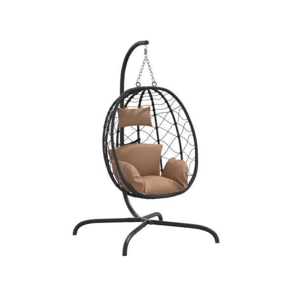 Fauteuil Suspendu Noir Chaise Suspendue de jardin Forme Œuf avec Coussin Taupe