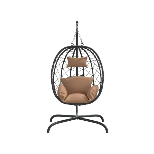 Fauteuil Suspendu Noir Chaise Suspendue de jardin Forme Œuf avec Coussin Taupe