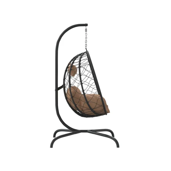 Fauteuil Suspendu Noir Chaise Suspendue de jardin Forme Œuf avec Coussin Taupe