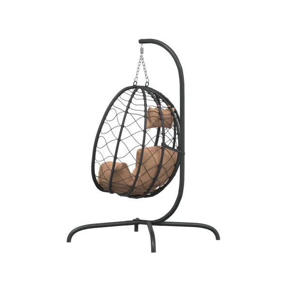 Fauteuil Suspendu Noir Chaise Suspendue de jardin Forme Œuf avec Coussin Taupe