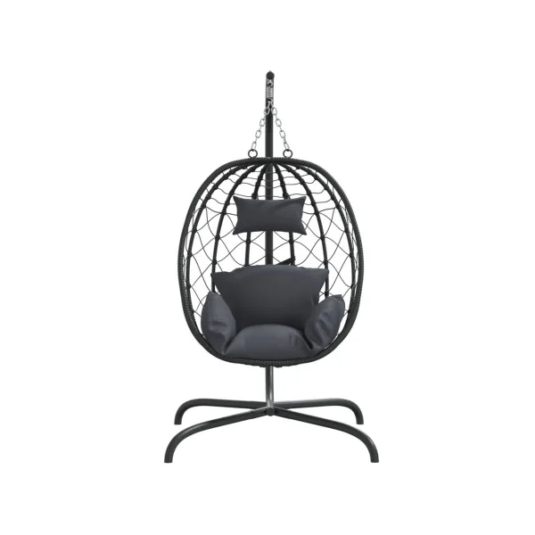 Fauteuil Suspendu Noir Chaise Suspendue de jardin Forme Œuf avec Coussin