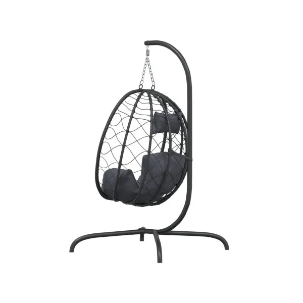 Fauteuil Suspendu Noir Chaise Suspendue de jardin Forme Œuf avec Coussin