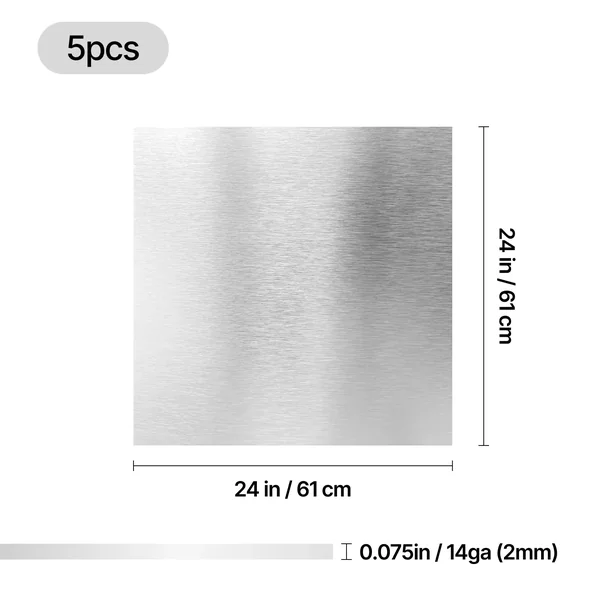 Feuille en acier inoxydable 304 de 61cm x 61cm x 0,2cm (5 pièces)
