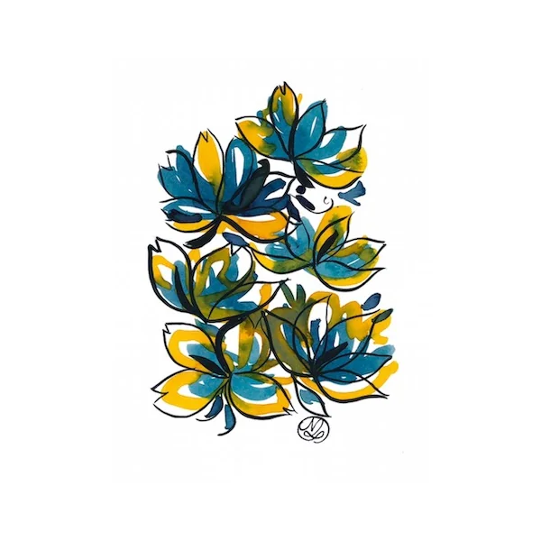 Fleurs bleues, jaunes et noires – Nadège Lelièvre