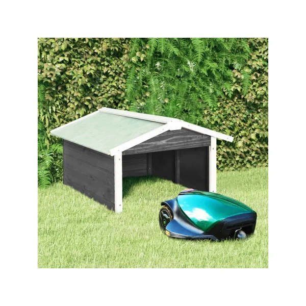 Garage Robot Tondeuse Bois de Pin Abri Extérieur Tondeuse Gris