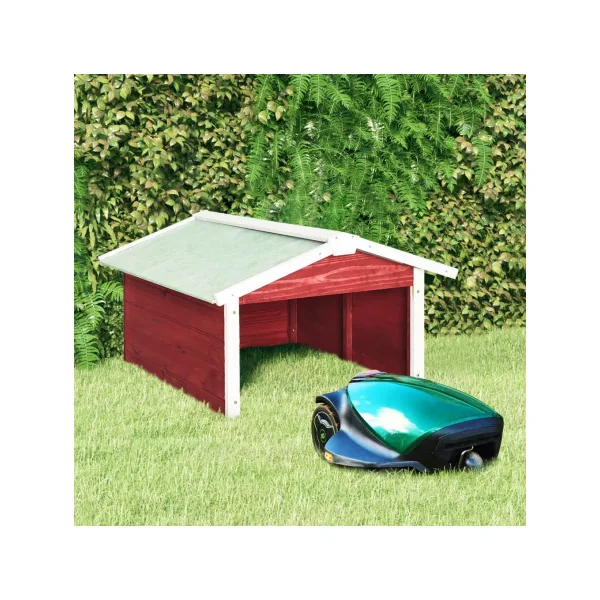 Garage Robot Tondeuse Bois de Pin Abri Extérieur Tondeuse Rouge et Blanc