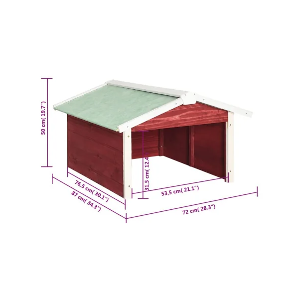 Garage Robot Tondeuse Bois de Pin Abri Extérieur Tondeuse Rouge et Blanc