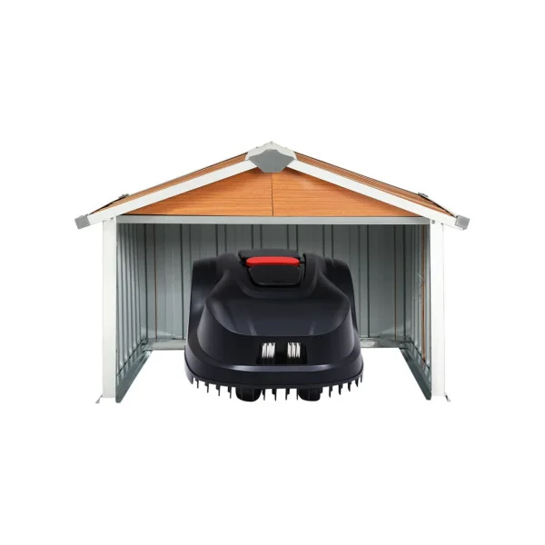 Garage Robot Tondeuse Métal Imitation Bois Abri Extérieur Tondeuse Acier Galvanisé