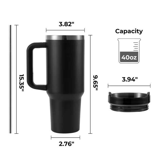 Gobelet en acier inoxydable blanc crème à irisé avec poignée amovible (40 oz)