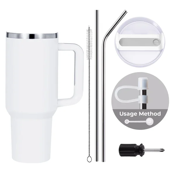 Gobelet en acier inoxydable blanc à argent avec poignée amovible (1,18 L)