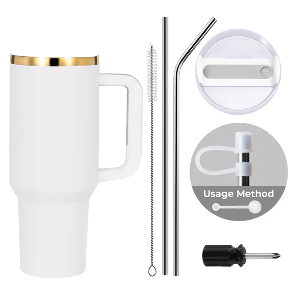 Gobelet en acier inoxydable blanc à doré avec poignée amovible (1,18 L)