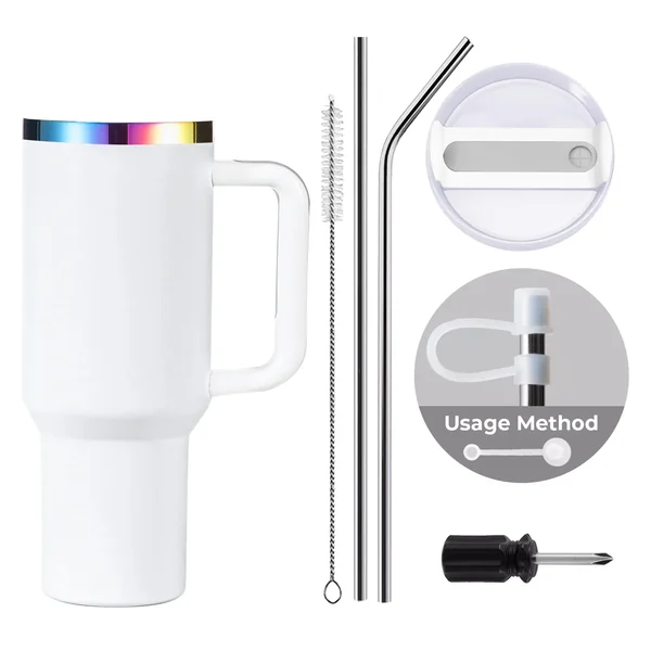 Gobelet en acier inoxydable blanc à irisé avec poignée amovible (1,18 L)