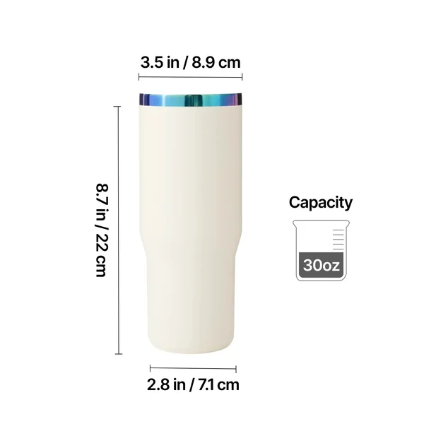 Gobelet en acier inoxydable bleu profond à irisé avec poignée et paille (0,89 L)