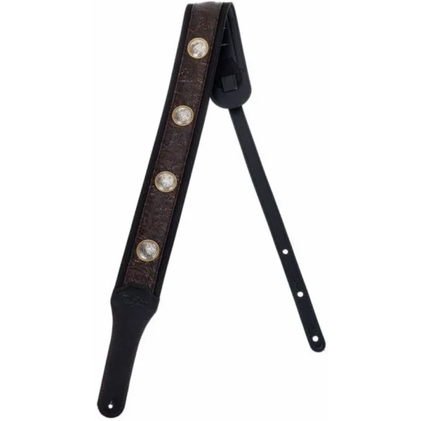 Grand Pacific 3inc. Nickel Concho Leather Guitar Strap #4122-30 - Black