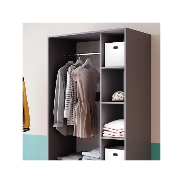 Grande Armoire Anthracite Penderie Ouverte 2 Tiroirs 4 Compartiments Ouverts
