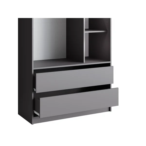 Grande Armoire Anthracite Penderie Ouverte 2 Tiroirs 4 Compartiments Ouverts