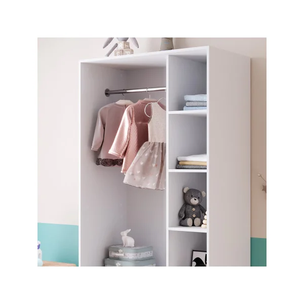 Grande Armoire Blanche Penderie Ouverte 2 Tiroirs 4 Compartiments Ouverts