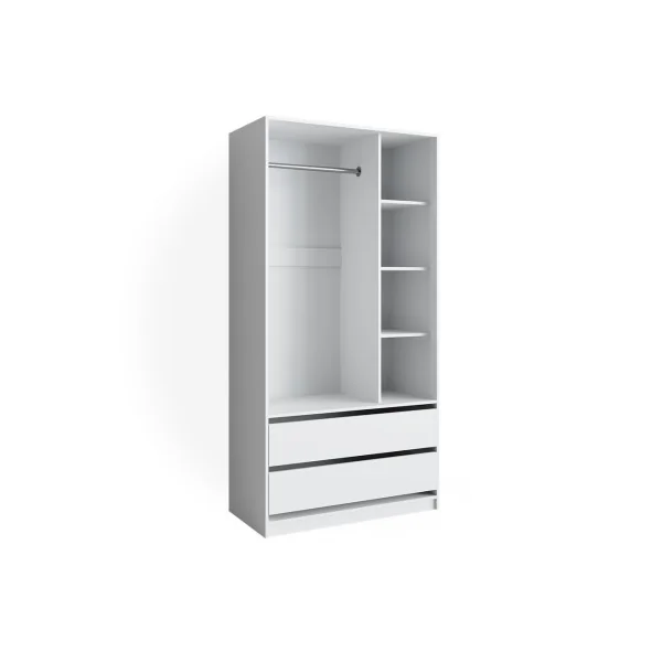 Grande Armoire Blanche Penderie Ouverte 2 Tiroirs 4 Compartiments Ouverts