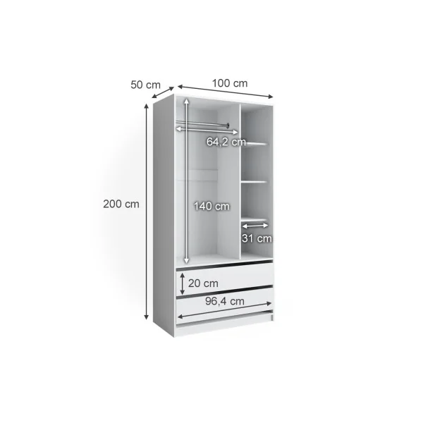 Grande Armoire Blanche Penderie Ouverte 2 Tiroirs 4 Compartiments Ouverts