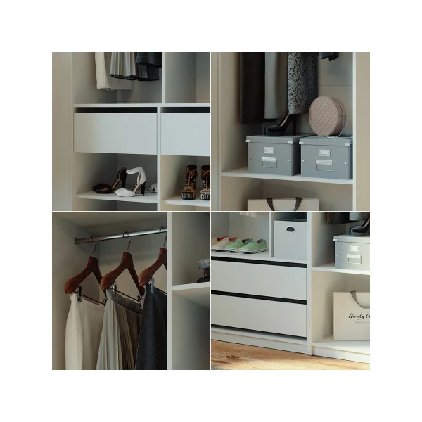Grande Armoire GEANTE Blanche 3 Penderies Ouvertes 4 Tiroirs 12 Compartiments Ouverts