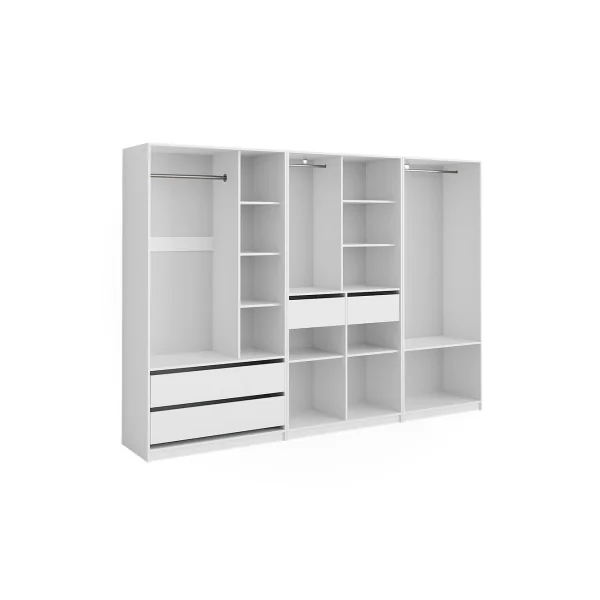Grande Armoire GEANTE Blanche 3 Penderies Ouvertes 4 Tiroirs 12 Compartiments Ouverts