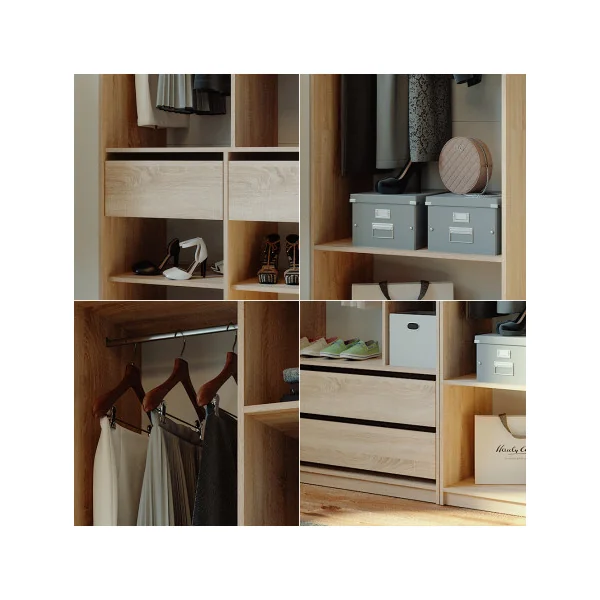 Grande Armoire GEANTE Chêne 3 Penderies Ouvertes 4 Tiroirs 12 Compartiments Ouverts
