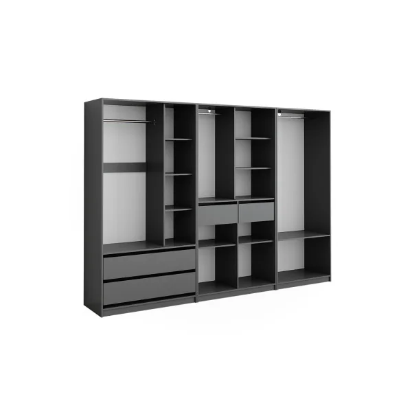 Grande Armoire GEANTE Grise 3 Penderies Ouvertes 4 Tiroirs 12 Compartiments Ouverts