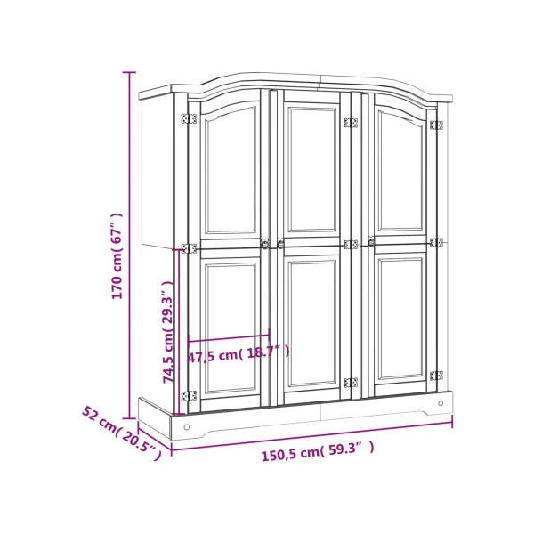 Grande Armoire Pin 3 Portes Dressing Armoire Chambre Garde Robe