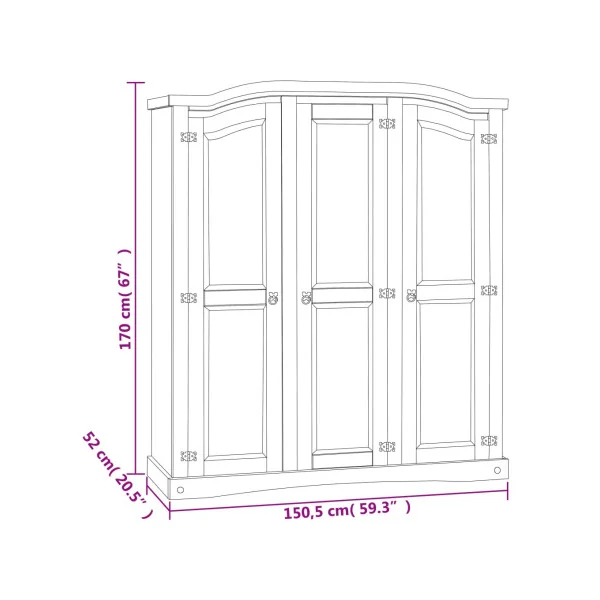 Grande Armoire Pin Grise 3 Portes Dressing Armoire Chambre Garde Robe