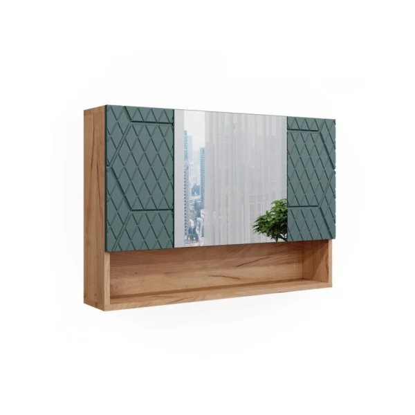 Grande Armoire Salle de Bain Chêne Vert avec Miroir Armoire avec Rangement Meuble Miroir Salle de Bain