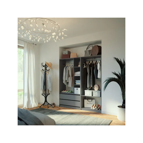 Grande Armoire XXL Anthracite 2 Penderies Ouvertes 2 Tiroirs 5 Compartiments Ouverts