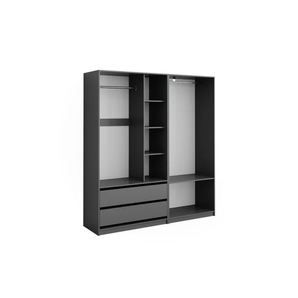 Grande Armoire XXL Anthracite 2 Penderies Ouvertes 2 Tiroirs 5 Compartiments Ouverts