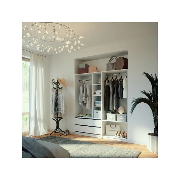 Grande Armoire XXL Blanche 2 Penderies Ouvertes 2 Tiroirs 5 Compartiments Ouverts