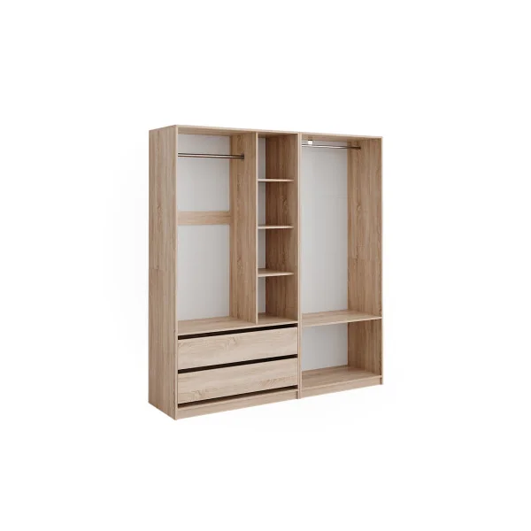 Grande Armoire XXL Chêne 2 Penderies Ouvertes 2 Tiroirs 5 Compartiments Ouverts