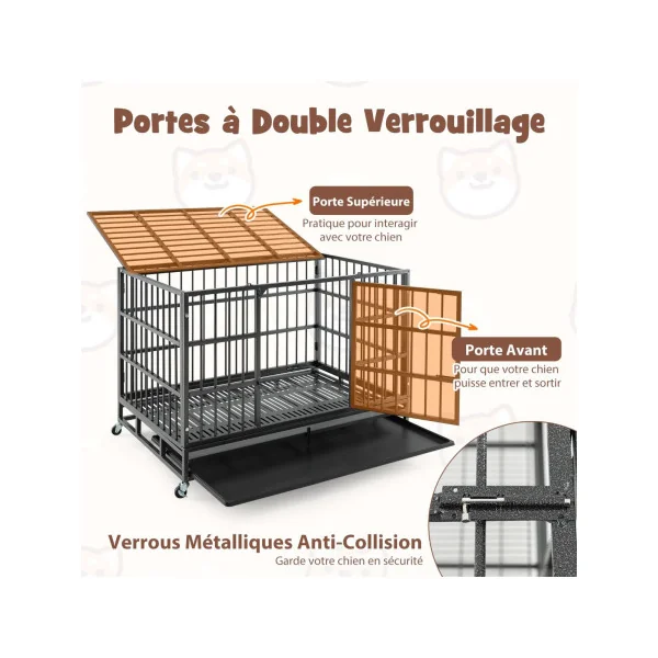 Grande Cage Chien à Barreaux Pliable Cage Intérieur XXL en Métal