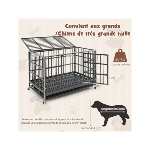 Grande Cage Chien à Barreaux Pliable Cage Intérieur XXL en Métal