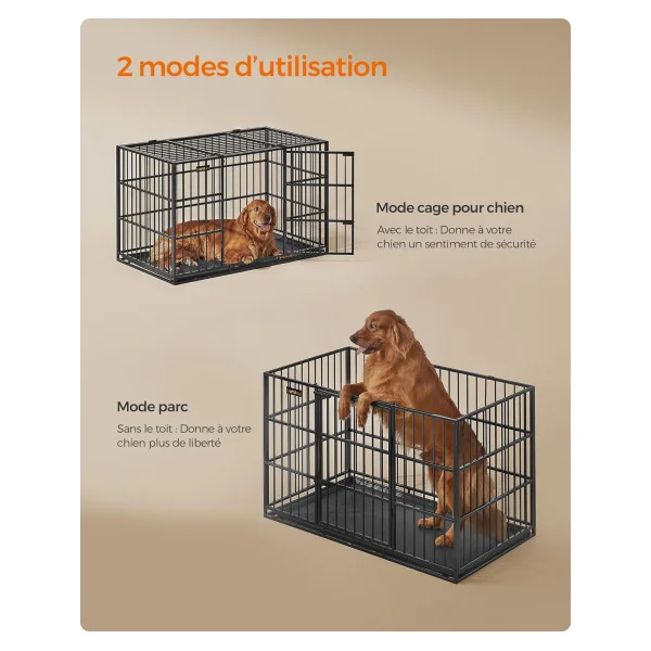 GRANDE TAILLE Cage Chien Résistante 2en1 Cage Chat avec Bac Récupérateur Parc Chien Enclos Chiot