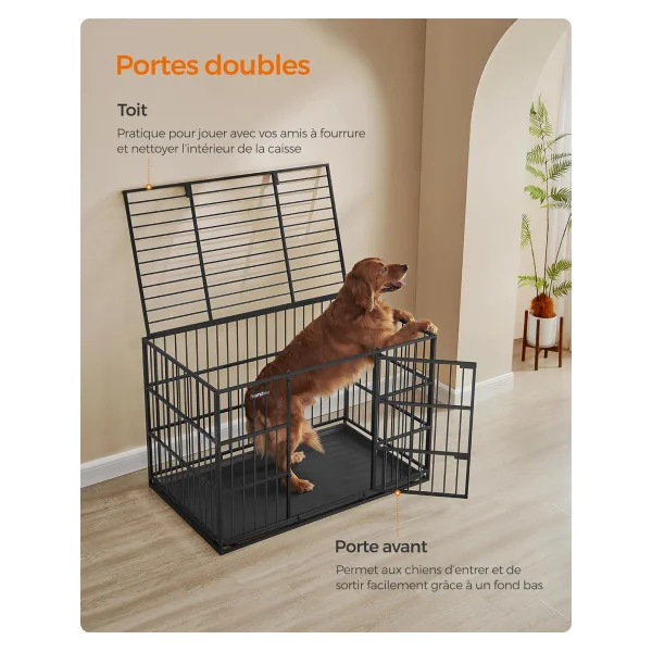 GRANDE TAILLE Cage Chien Résistante 2en1 Cage Chat avec Bac Récupérateur Parc Chien Enclos Chiot