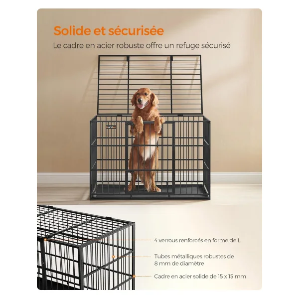 GRANDE TAILLE Cage Chien Résistante 2en1 Cage Chat avec Bac Récupérateur Parc Chien Enclos Chiot