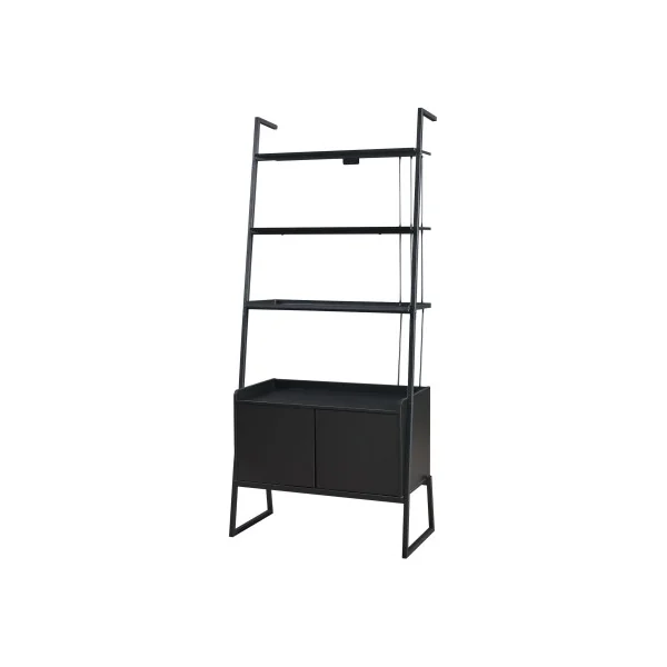 Grande Étagère Echelle Noir Bois et Acier 4 niveaux avec Placard Etagère de Rangement Ouverte Moderne