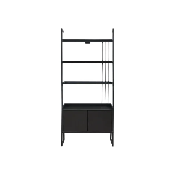 Grande Étagère Echelle Noir Bois et Acier 4 niveaux avec Placard Etagère de Rangement Ouverte Moderne