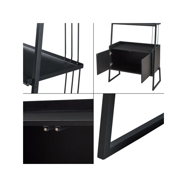 Grande Étagère Echelle Noir Bois et Acier 4 niveaux avec Placard Etagère de Rangement Ouverte Moderne