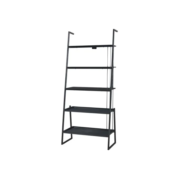 Grande Étagère Echelle Noir Bois et Acier 5 niveaux Etagère de Rangement Ouverte Moderne