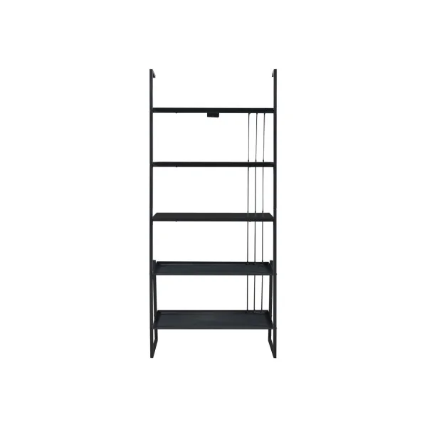 Grande Étagère Echelle Noir Bois et Acier 5 niveaux Etagère de Rangement Ouverte Moderne